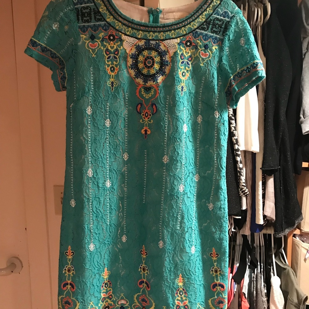 Teal S Dress lace details